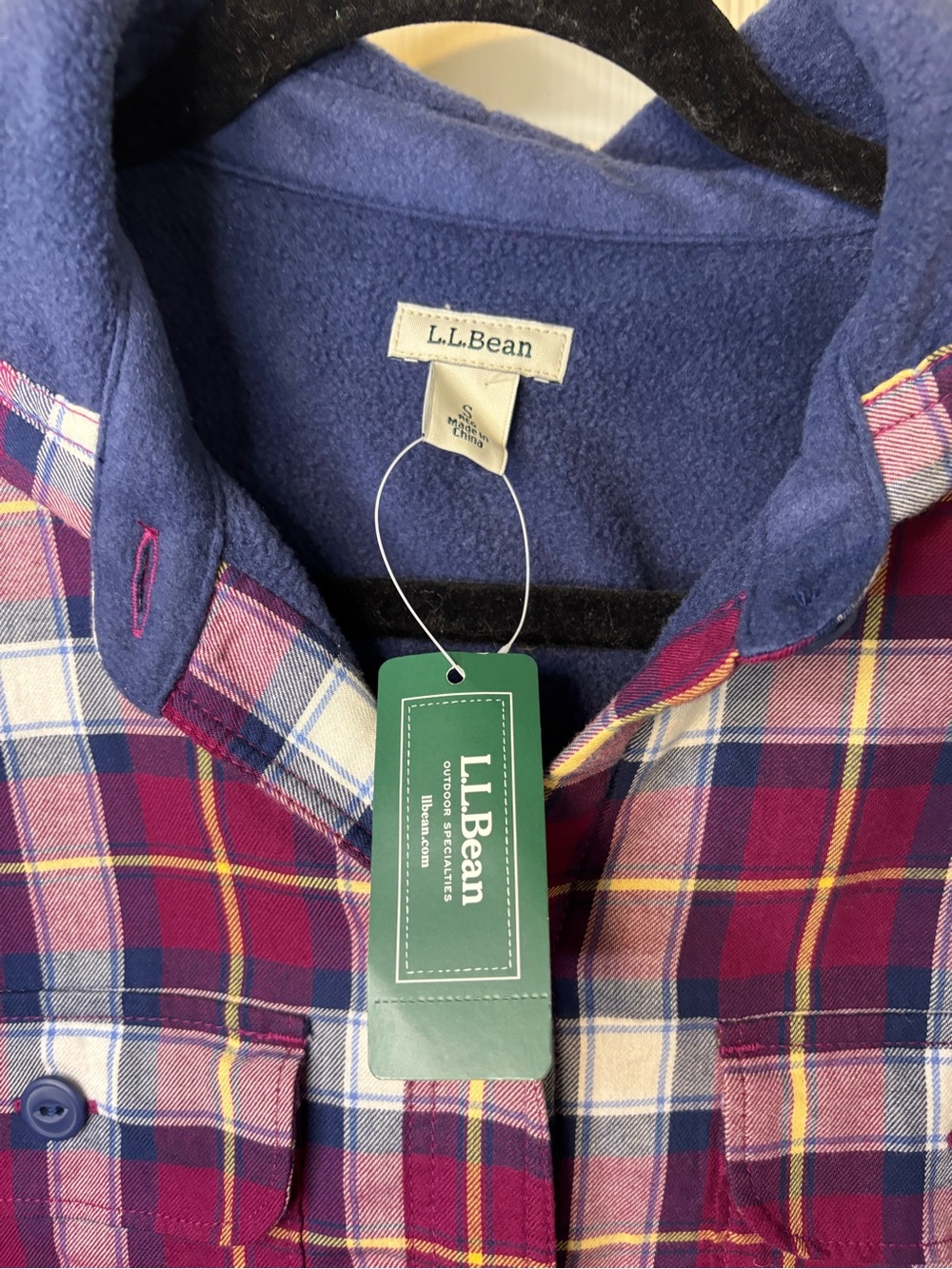 L.L.Bean Women’s S Fleece Lined Flannel Hooded Shirt Jacket Plaid NWT - Picture 3 of 7